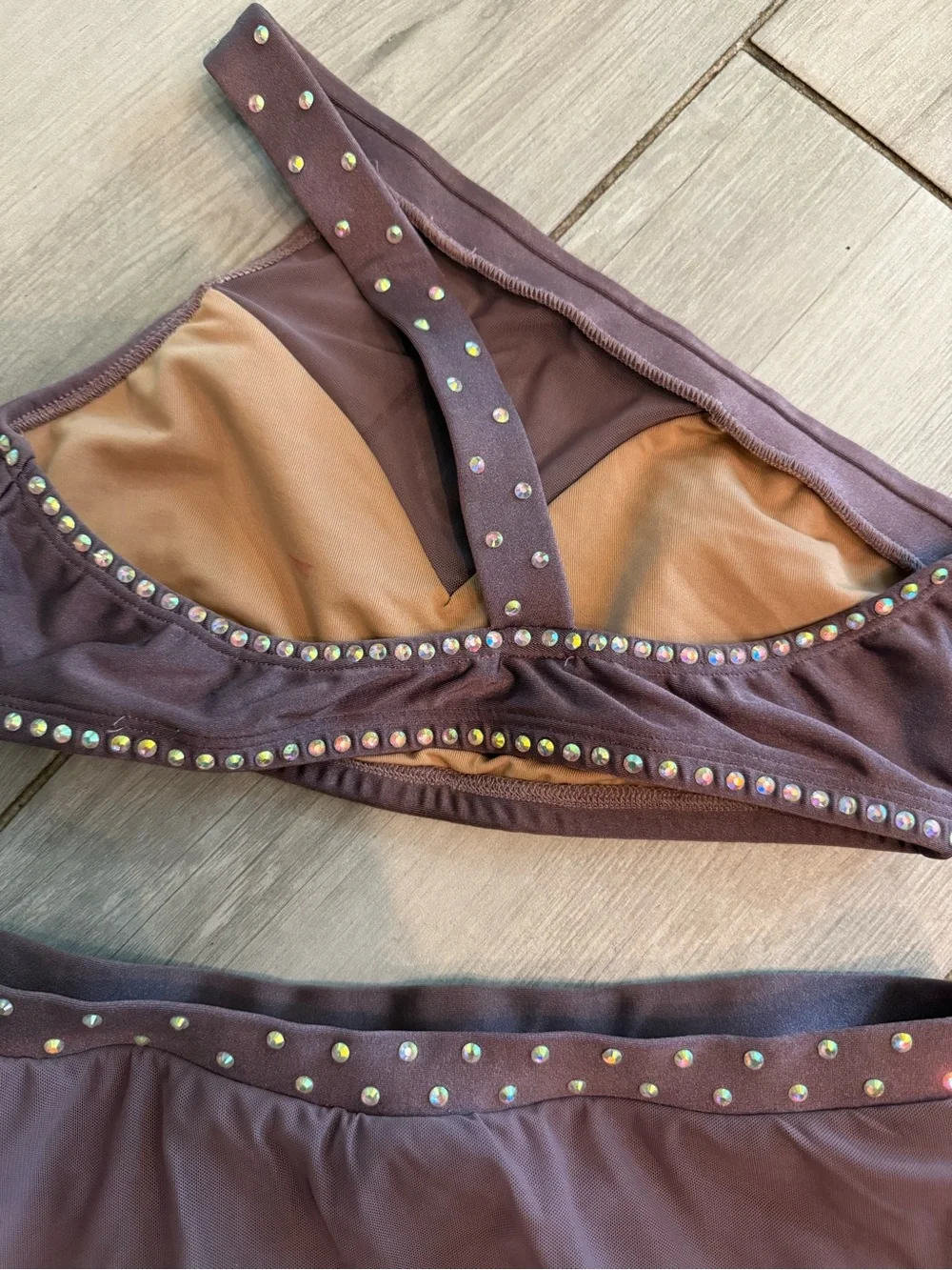 Teen One-Shoulder Dance Set in Lavender with Stud Accents